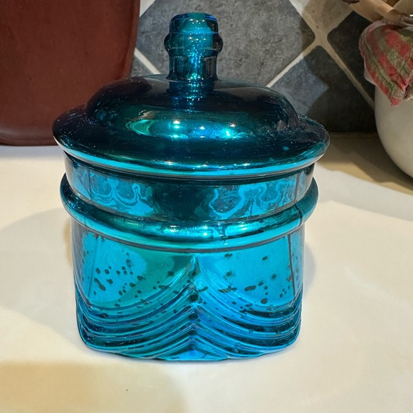 APOTHECARY MERCURY GLASS TEAL BLUE DECORATIVE BOX 6.25”x 4.75” CRACKER BARREL - Picture 9 of 13